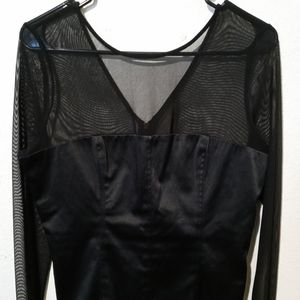 Mesh and satin fitted blouse